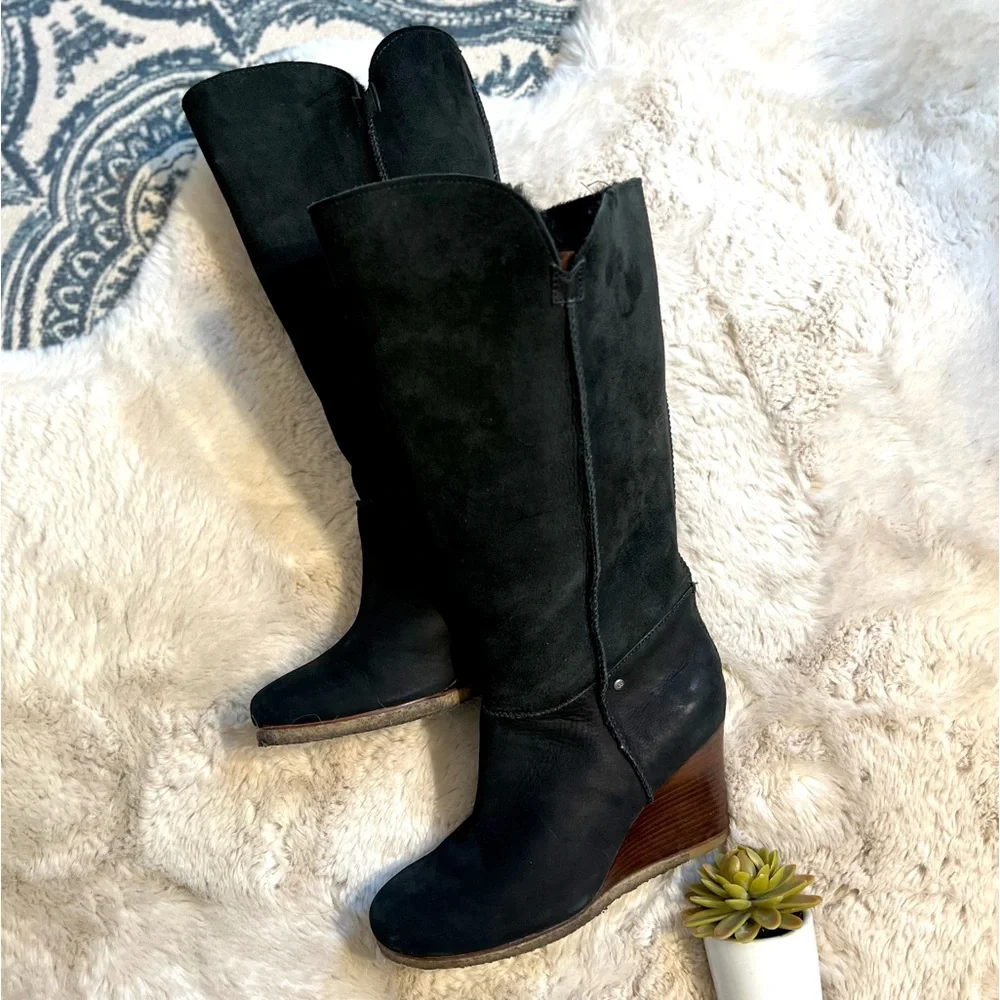 UGG Black Tall Wedge Winter Boots - Picture 5 of 16